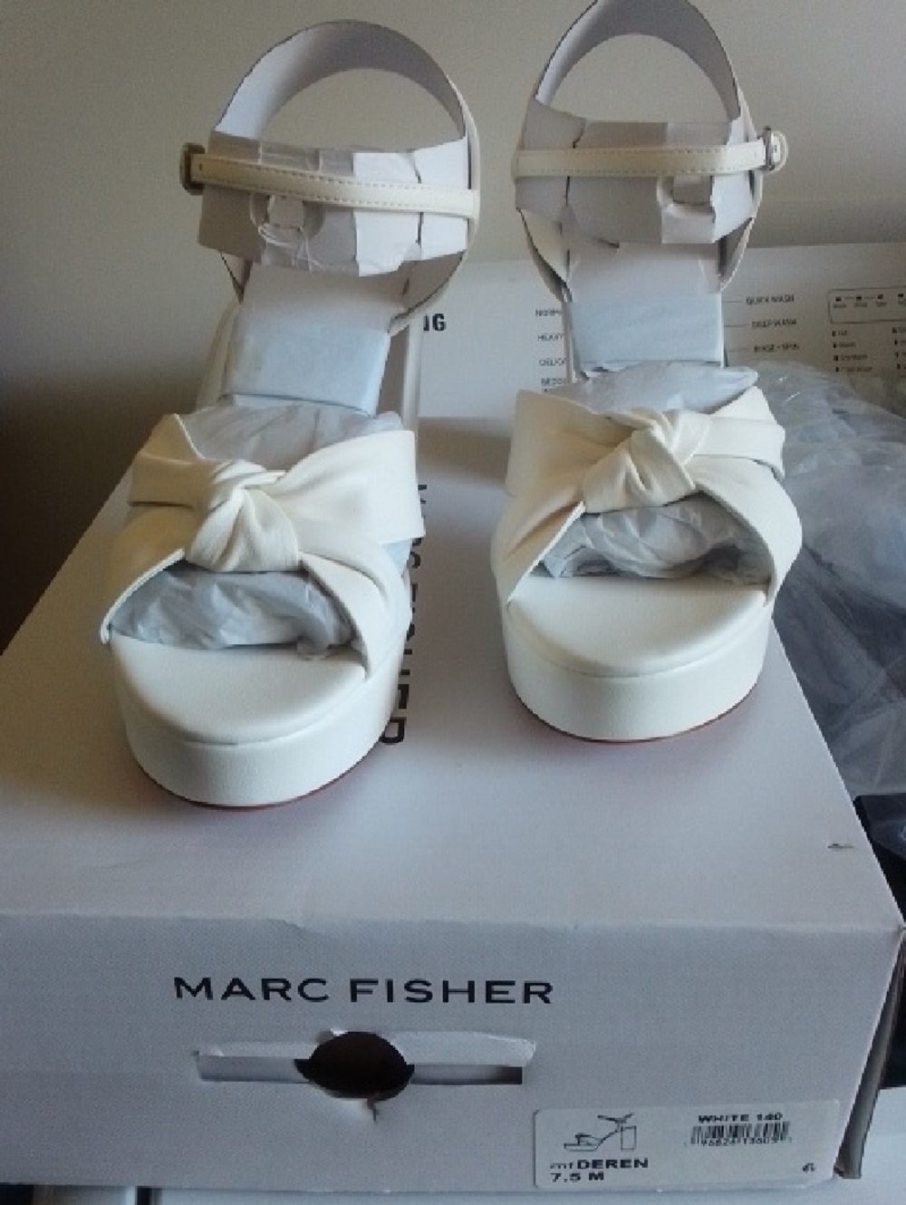Marc Fisher White Knot Platform Sandals with Ankle Strap